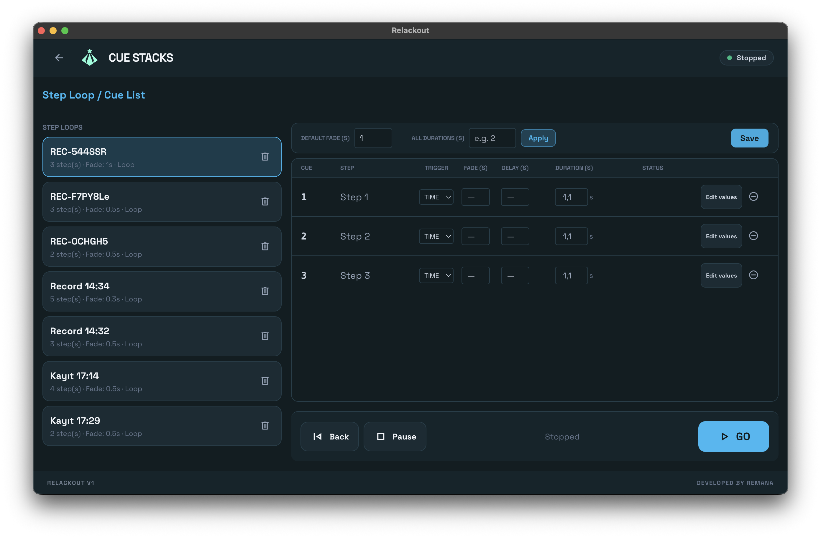 Cue stacks and live execution interface